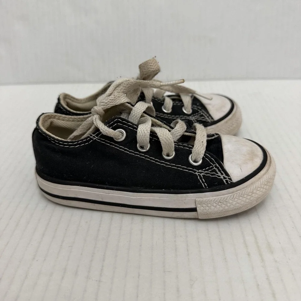 Converse All Star Shoes Boys Size 7 Black Canvas Low Top Sneakers 7J235